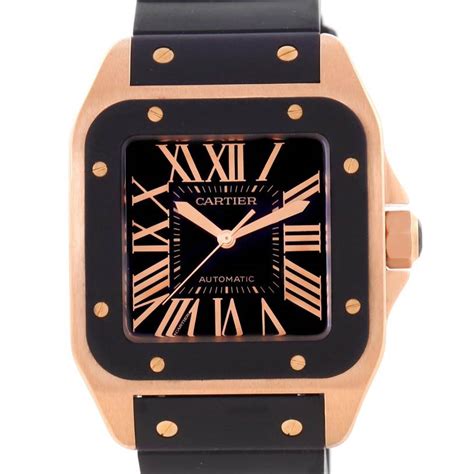 cartier santos 100 rose gold rubber strap|cartier watches santos 100 price.